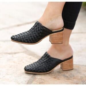 Nisolo Women's Go To Woven Heeled Slip-On Black Leather Size 6 NIB Comfy Mules